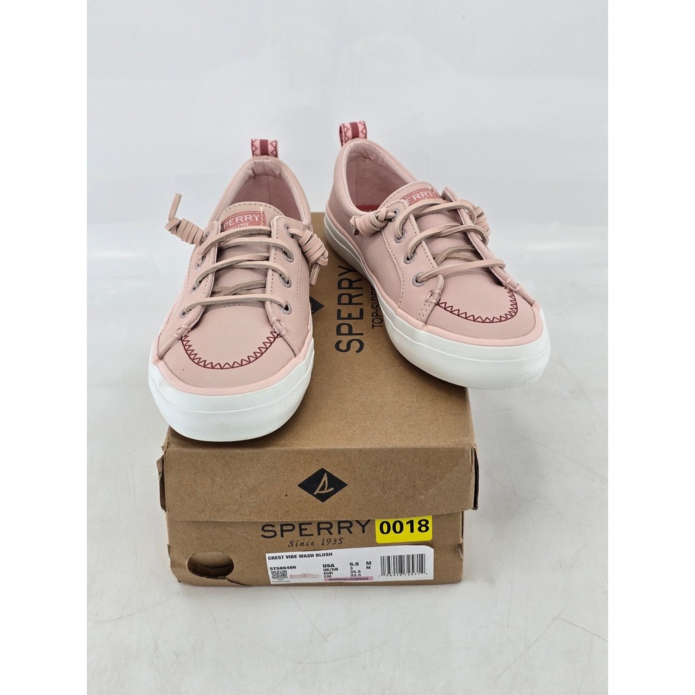 Sperry Crest Vibe Wash Blush Women 5.5 Pink Leather Sneakers STS88486 Excellent